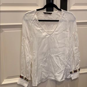Zara white shirt with sequin cuff details